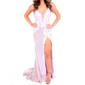 NEW JOVANI high slit plunging neck dress in ice pink